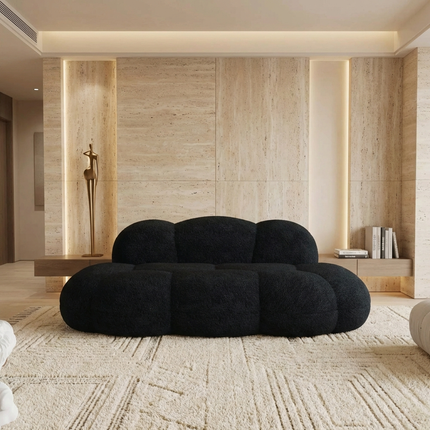 Solenza Cloud Bubble Sofa | White Sherpa Fleece 2-Seater Loveseat, Deep Seat Curved Design