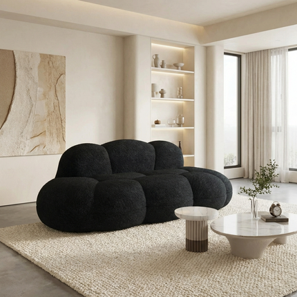 Solenza Cloud Bubble Sofa | White Sherpa Fleece 2-Seater Loveseat, Deep Seat Curved Design