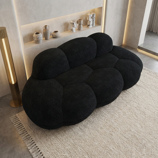 Solenza Cloud Bubble Sofa | White Sherpa Fleece 2-Seater Loveseat, Deep Seat Curved Design