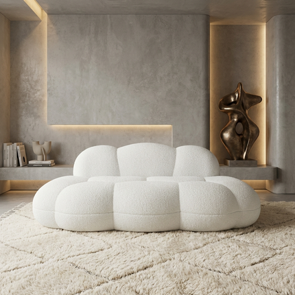 Solenza Cloud Bubble Sofa | White Sherpa Fleece 2-Seater Loveseat, Deep Seat Curved Design