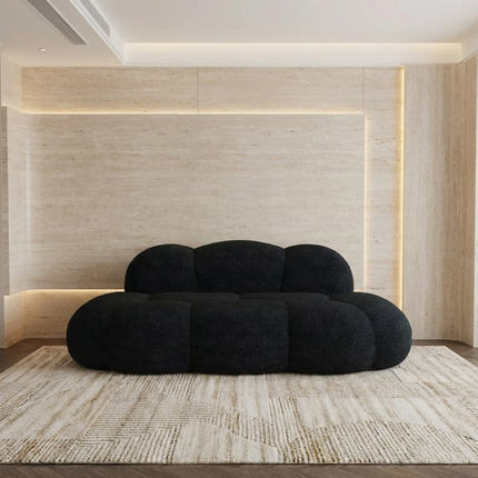 Solenza Cloud Bubble Sofa | White Sherpa Fleece 2-Seater Loveseat, Deep Seat Curved Design