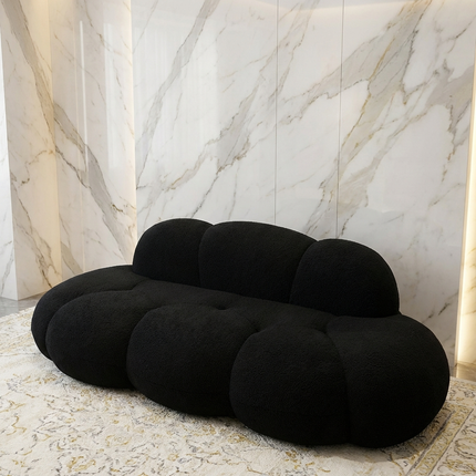 Solenza Cloud Bubble Sofa | White Sherpa Fleece 2-Seater Loveseat, Deep Seat Curved Design