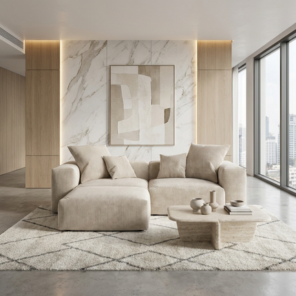 Solenza Haven | 102" Modular Corduroy L-Shaped Sectional + Ottoman | Washable & Pet-Friendly