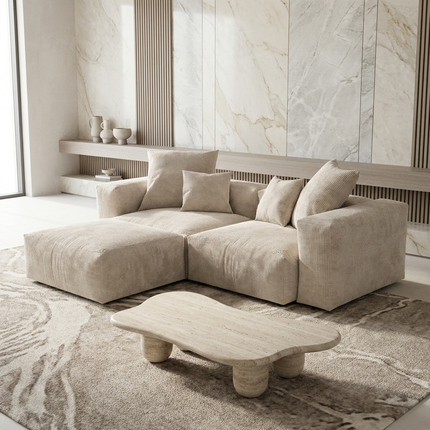 Solenza Haven | 102" Modular Corduroy L-Shaped Sectional + Ottoman | Washable & Pet-Friendly