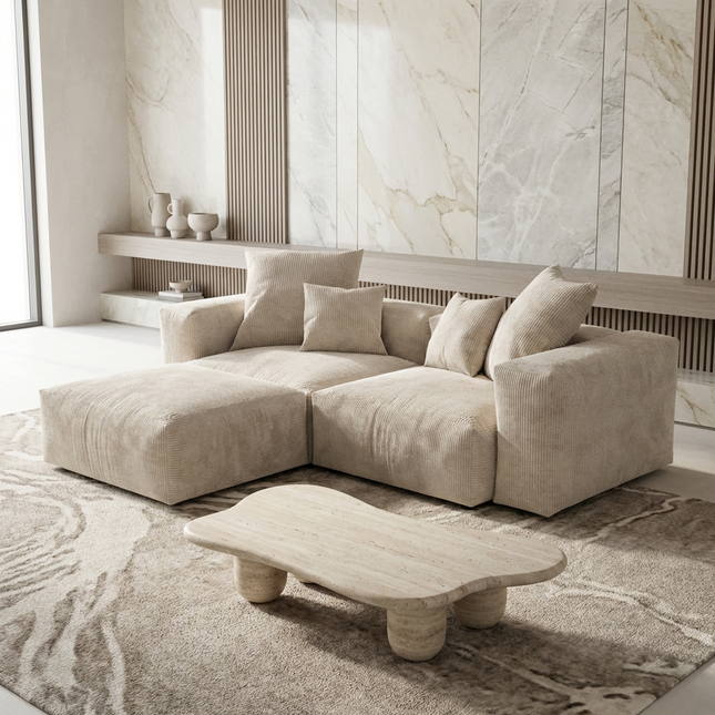 Solenza Haven | 102" Modular Corduroy L-Shaped Sectional + Ottoman | Washable & Pet-Friendly