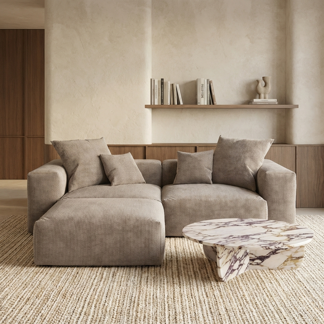 Solenza Haven | 102" Modular Corduroy L-Shaped Sectional + Ottoman | Washable & Pet-Friendly