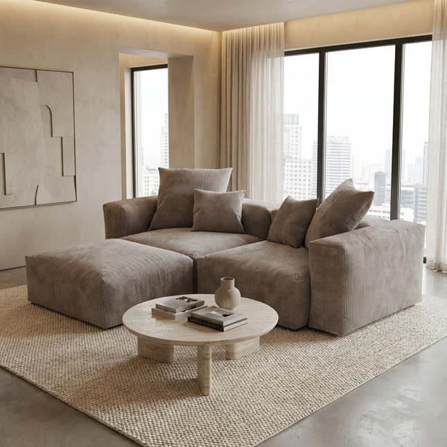 Solenza Haven | 102" Modular Corduroy L-Shaped Sectional + Ottoman | Washable & Pet-Friendly