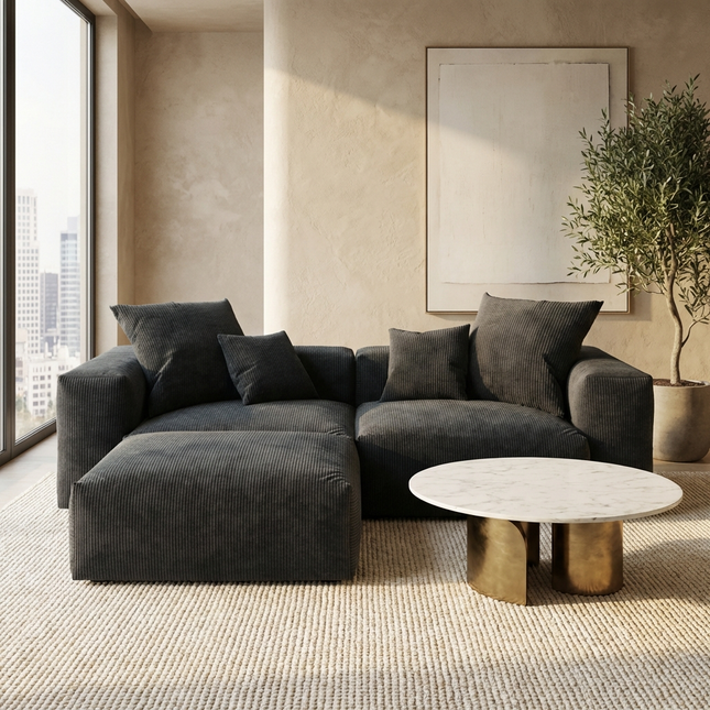 Solenza Haven | 102" Modular Corduroy L-Shaped Sectional + Ottoman | Washable & Pet-Friendly
