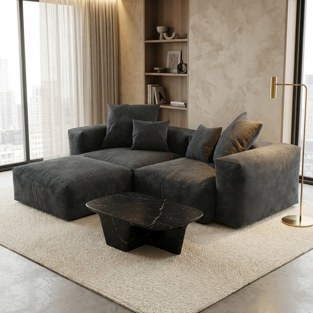 Solenza Haven | 102" Modular Corduroy L-Shaped Sectional + Ottoman | Washable & Pet-Friendly