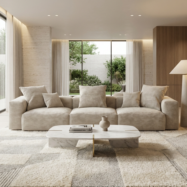 Solenza Haven | 142" Oversized Modular Corduroy 3-Seater Sofa | Washable & Pet-Friendly