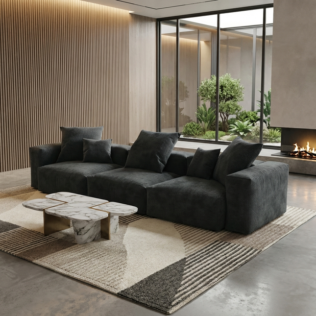 Solenza Haven | 142" Oversized Modular Corduroy 3-Seater Sofa | Washable & Pet-Friendly