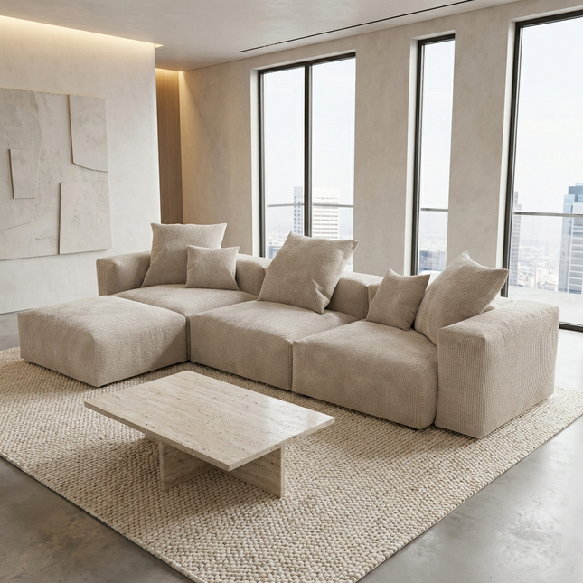 Solenza Haven | 142" Modular Corduroy L-Shaped Sectional + Ottoman | Washable & Pet-Friendly
