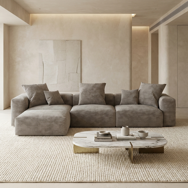 Solenza Haven | 142" Modular Corduroy L-Shaped Sectional + Ottoman | Washable & Pet-Friendly