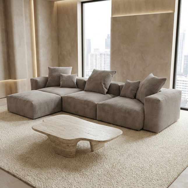 Solenza Haven | 142" Modular Corduroy L-Shaped Sectional + Ottoman | Washable & Pet-Friendly