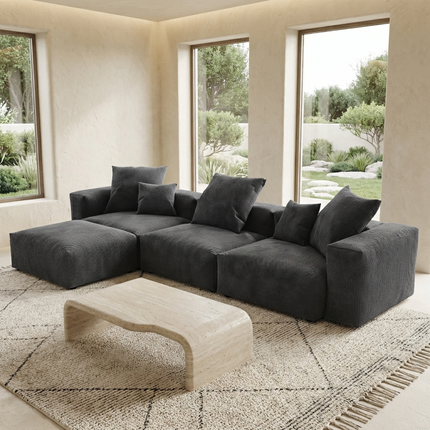 Solenza Haven | 142" Modular Corduroy L-Shaped Sectional + Ottoman | Washable & Pet-Friendly