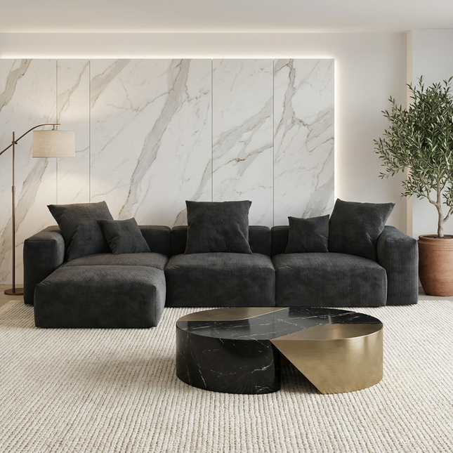 Solenza Haven | 142" Modular Corduroy L-Shaped Sectional + Ottoman | Washable & Pet-Friendly