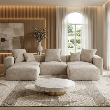 Solenza Haven | 142" Modular Corduroy U-Shaped Sectional + 2 Ottomans | Washable & Pet-Friendly