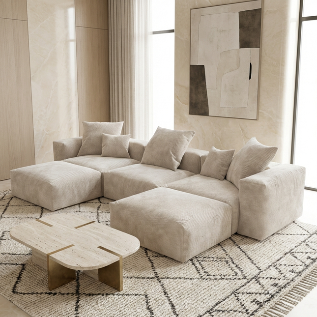 Solenza Haven | 142" Modular Corduroy U-Shaped Sectional + 2 Ottomans | Washable & Pet-Friendly