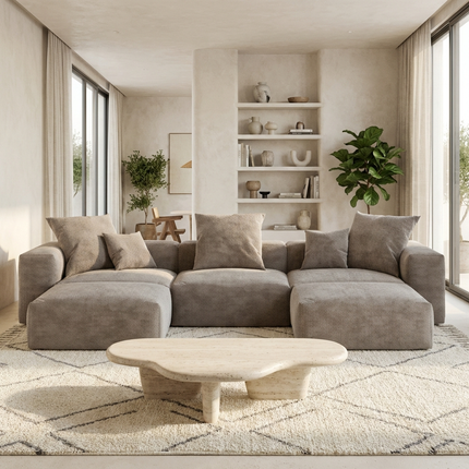 Solenza Haven | 142" Modular Corduroy U-Shaped Sectional + 2 Ottomans | Washable & Pet-Friendly