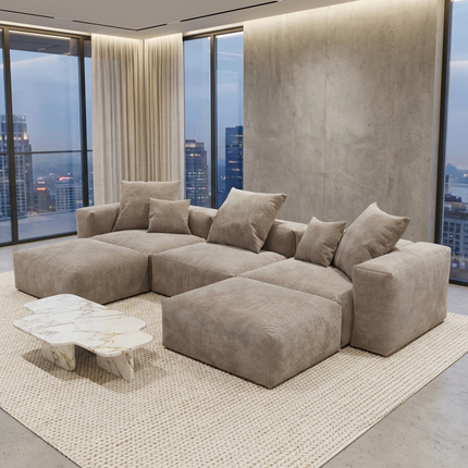 Solenza Haven | 142" Modular Corduroy U-Shaped Sectional + 2 Ottomans | Washable & Pet-Friendly