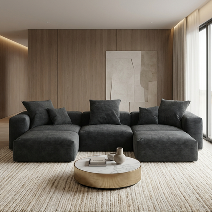 Solenza Haven | 142" Modular Corduroy U-Shaped Sectional + 2 Ottomans | Washable & Pet-Friendly