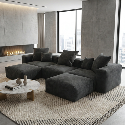 Solenza Haven | 142" Modular Corduroy U-Shaped Sectional + 2 Ottomans | Washable & Pet-Friendly
