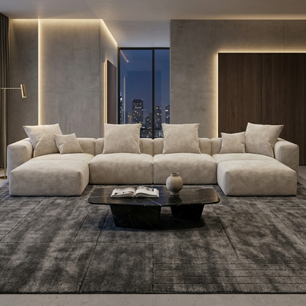 Solenza Haven | 181" XL Modular Corduroy U-Shaped Sectional + 2 Ottomans | Washable & Pet-Friendly