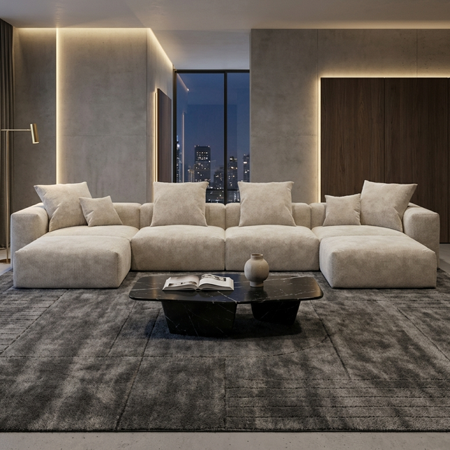 Solenza Haven | 181" XL Modular Corduroy U-Shaped Sectional + 2 Ottomans | Washable & Pet-Friendly