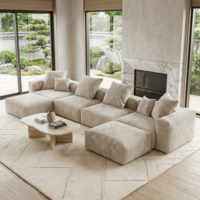 Solenza Haven | 181" XL Modular Corduroy U-Shaped Sectional + 2 Ottomans | Washable & Pet-Friendly
