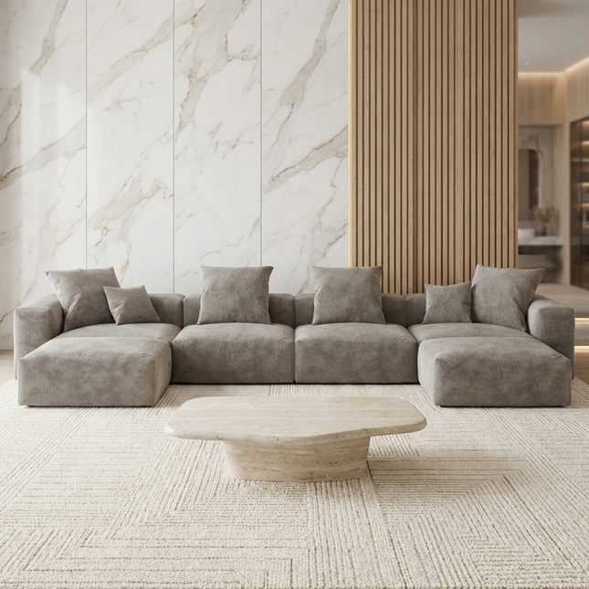Solenza Haven | 181" XL Modular Corduroy U-Shaped Sectional + 2 Ottomans | Washable & Pet-Friendly