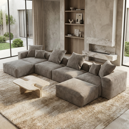 Solenza Haven | 181" XL Modular Corduroy U-Shaped Sectional + 2 Ottomans | Washable & Pet-Friendly