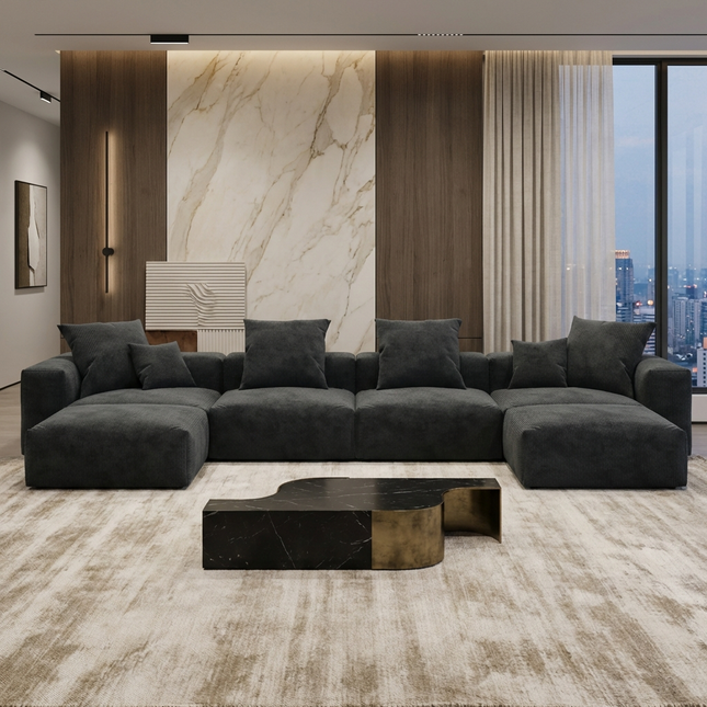 Solenza Haven | 181" XL Modular Corduroy U-Shaped Sectional + 2 Ottomans | Washable & Pet-Friendly