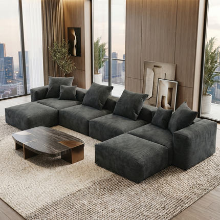 Solenza Haven | 181" XL Modular Corduroy U-Shaped Sectional + 2 Ottomans | Washable & Pet-Friendly