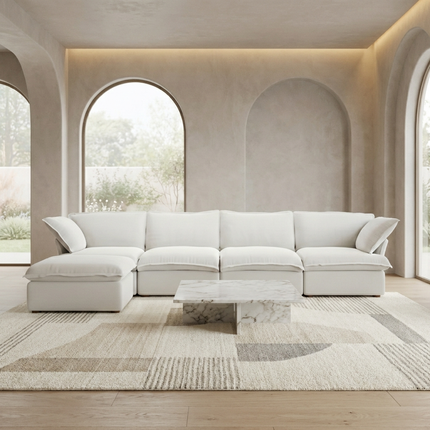 Solenza Lounge | 162" Cloud Modular L-Shape + Ottoman | Washable Sofa