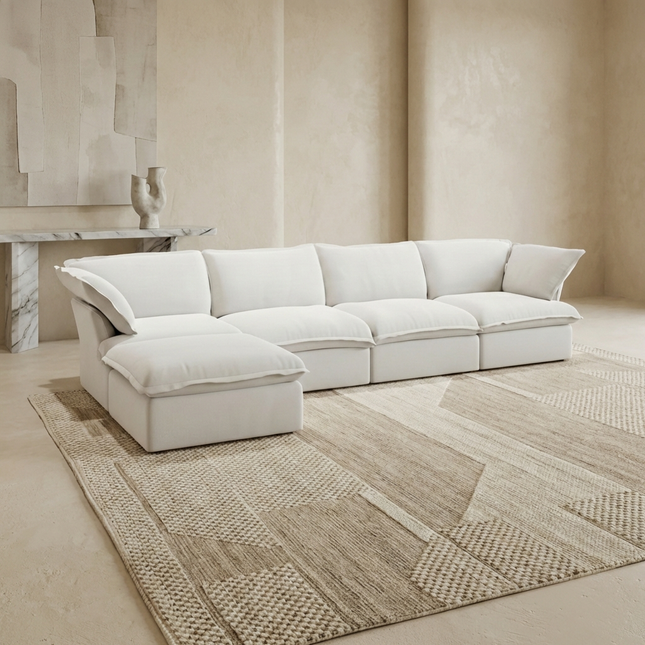 Solenza Lounge | 162" Cloud Modular L-Shape + Ottoman | Washable Sofa