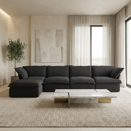 Solenza Lounge | 162" Cloud Modular L-Shape + Ottoman | Washable Sofa