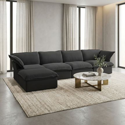 Solenza Lounge | 162" Cloud Modular L-Shape + Ottoman | Washable Sofa