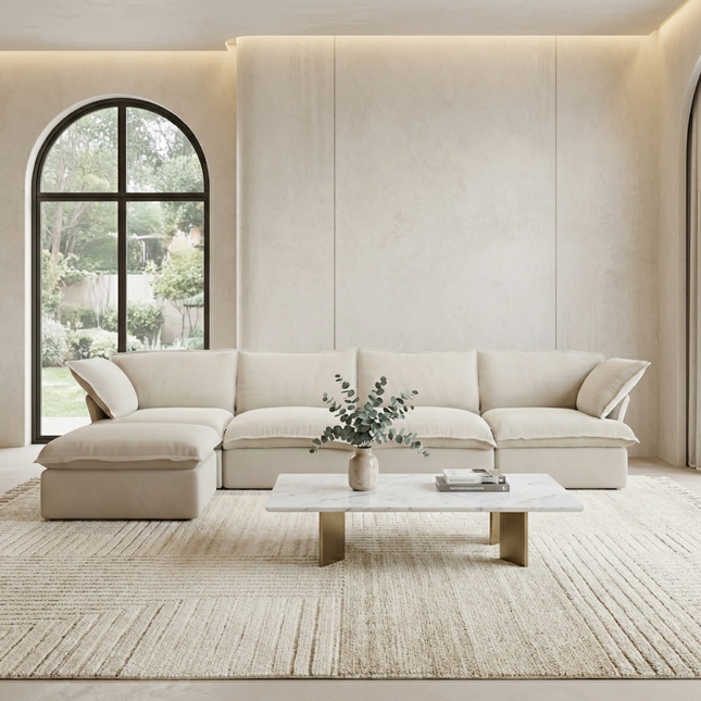 Solenza Lounge | 162" Cloud Modular L-Shape + Ottoman | Washable Sofa