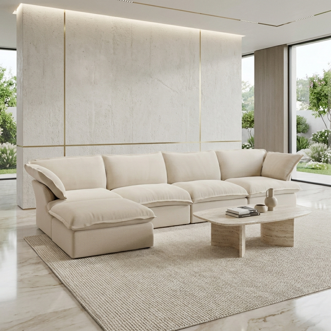 Solenza Lounge | 162" Cloud Modular L-Shape + Ottoman | Washable Sofa