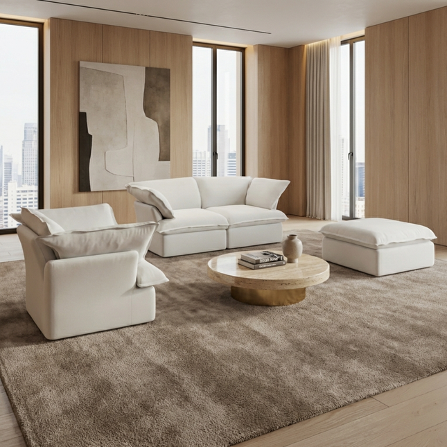 Solenza Lounge | 120" Cloud Modular 3-Piece Set | Washable Linen Sofa