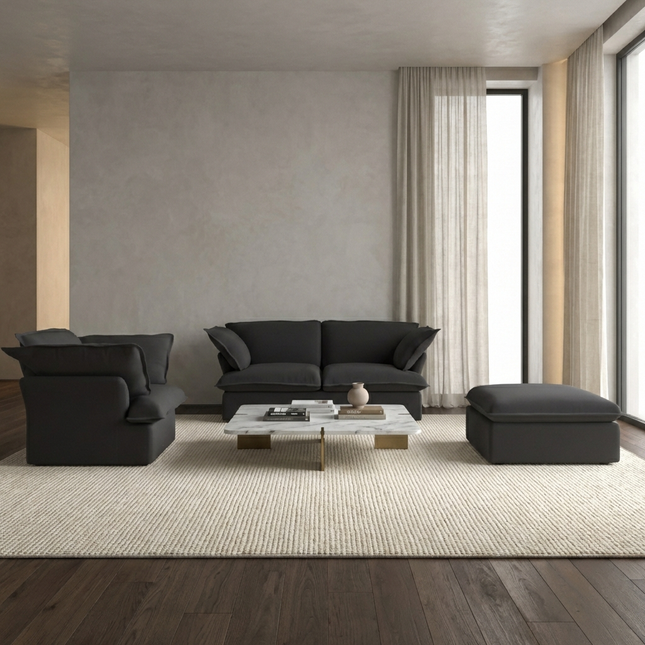 Solenza Lounge | 120" Cloud Modular 3-Piece Set | Washable Linen Sofa