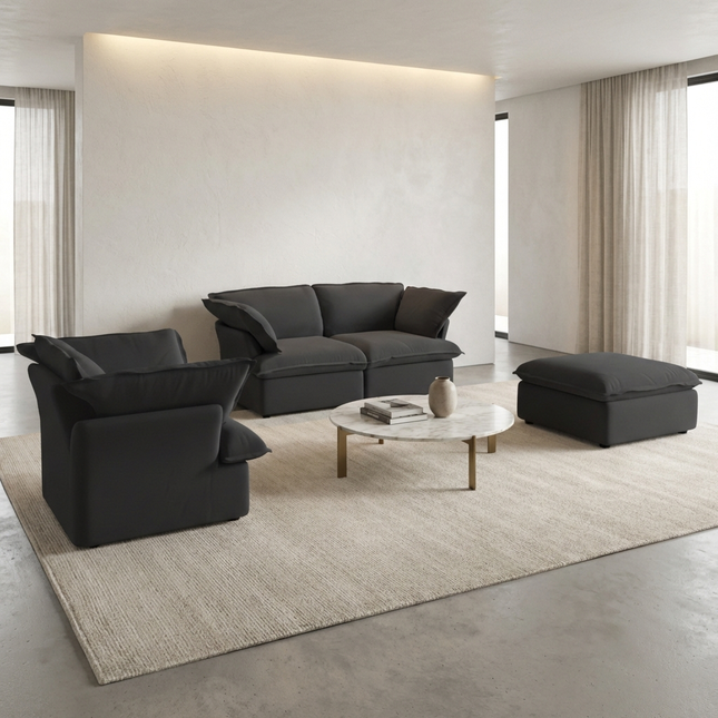 Solenza Lounge | 120" Cloud Modular 3-Piece Set | Washable Linen Sofa