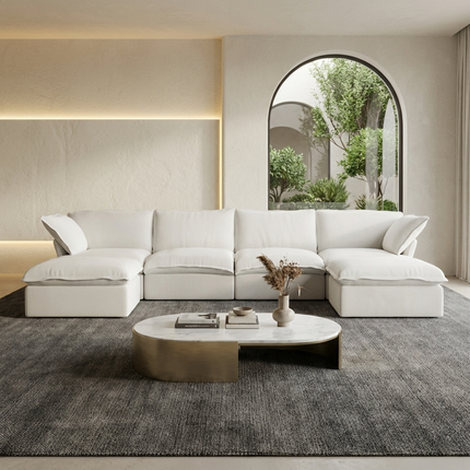 Solenza Lounge | 162" Cloud Modular U-Shape + 2 Ottomans | Washable Sofa