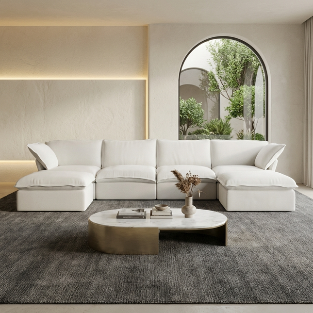 Solenza Lounge | 162" Cloud Modular U-Shape + 2 Ottomans | Washable Sofa