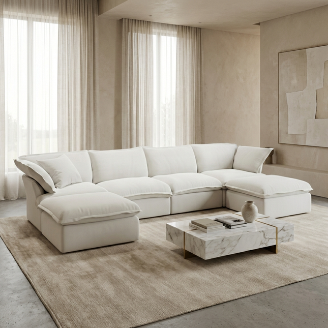 Solenza Lounge | 162" Cloud Modular U-Shape + 2 Ottomans | Washable Sofa
