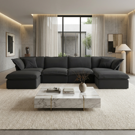 Solenza Lounge | 162" Cloud Modular U-Shape + 2 Ottomans | Washable Sofa