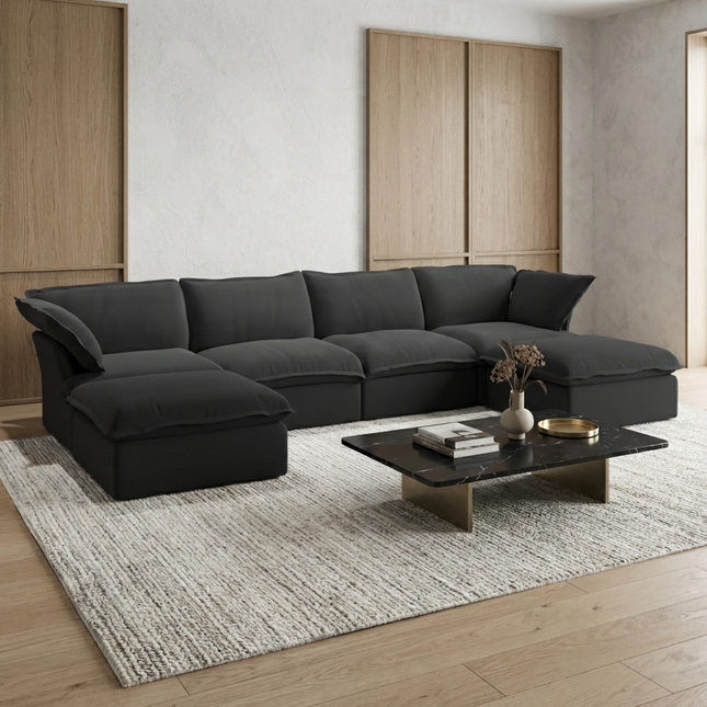 Solenza Lounge | 162" Cloud Modular U-Shape + 2 Ottomans | Washable Sofa