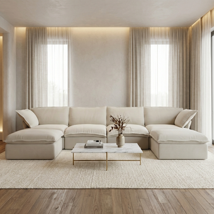 Solenza Lounge | 162" Cloud Modular U-Shape + 2 Ottomans | Washable Sofa