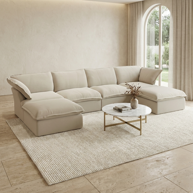 Solenza Lounge | 162" Cloud Modular U-Shape + 2 Ottomans | Washable Sofa