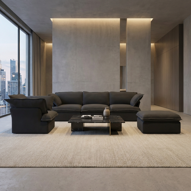 Solenza Lounge | 4-Seater Cloud Modular 3-Piece Sectional Sofa Set - Washable Linen Covers Sofa